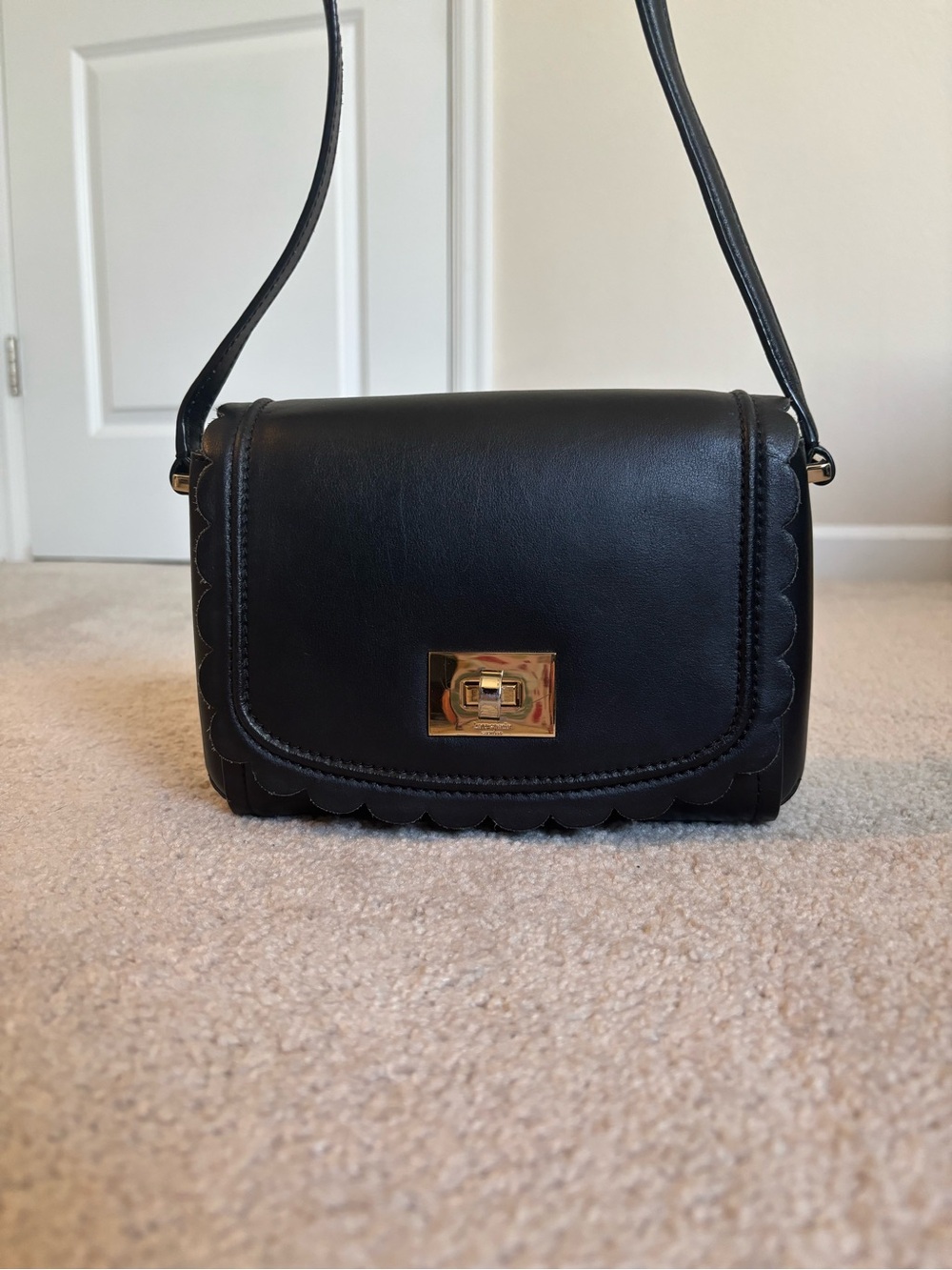 kate spade Black Scalloped Leather Crossbody with Gold Turn-Lock